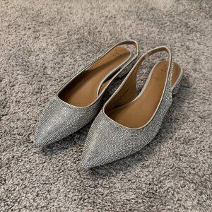 Elle Rhinestone Silver Slingback Pointed Toe Heels Size 8